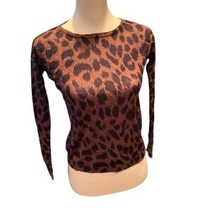 Ann Taylor LOFT Brown Black Leopard Animal Print Lightweight Sweater Size XXSP